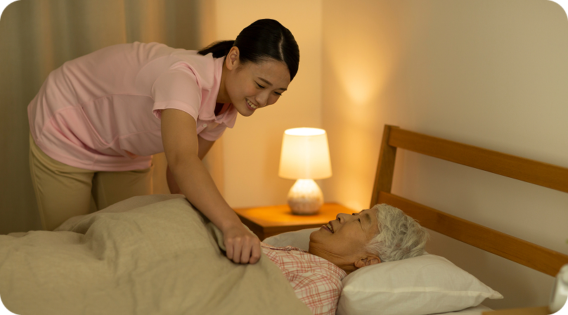 床ずれ予防の体位変換 <br><span>「では明日またお伺いいたします」</span>